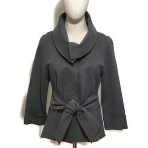 Luii Gray Cotton Blend Blazer Jacket Cowl Neck Tie Waist Chic Workwear Layer M